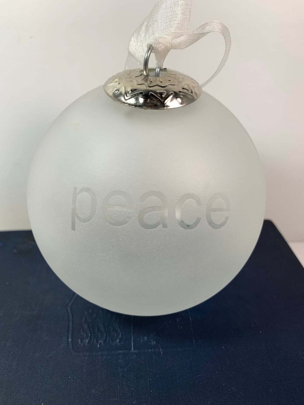 Christmas Ornament Heavy Frosted Glass Ball Large 4” Joy Peace